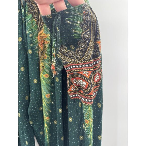 Boho Floral Peacock Harem Pants XXL Lounge Yoga Green Paisley Soft Aesthetic - Picture 4 of 11